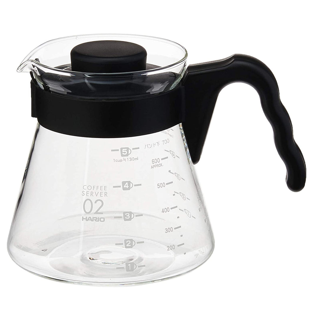 Hario V60 Coffee Server is made from tempered glass for heat retention and has a capacity of 700ml which makes it perfect for 3 cups of coffee.